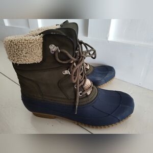 Tommy Hilfiger Women's Olive Green And Navy Rain Snow Boots | Sz 10M